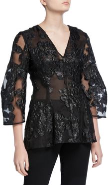 Lace Full-Sleeve V-Neck Blouse