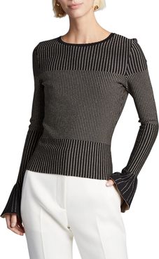Shimmer-Striped Bell-Sleeve Sweater