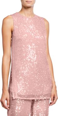 Sequined Jersey Shift Tank, Pink