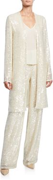 Sequined Jersey Duster Jacket, Cream