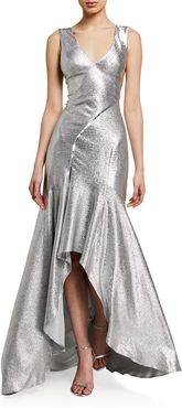 Releve Metallic Satin High-Low Gown