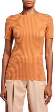 Ribbed Silk Knit T-Shirt