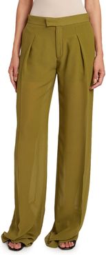 Silk Georgette Straight-Leg Pants