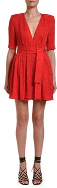 Rose-Jacquard 1/2-Sleeve Mini Dress
