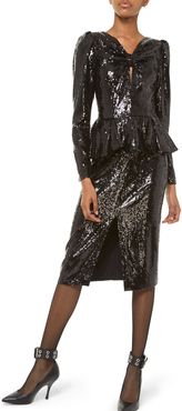 Sequined Long-Sleeve Peplum Dress