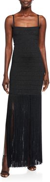 Shimmer Sleeveless Square-Neck Fringe Dress