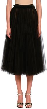 Pleated Tulle Midi Skirt