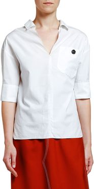 Cotton Poplin Polo Neck Blouse