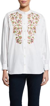 Embroidered Balloon-Sleeve Peasant Blouse