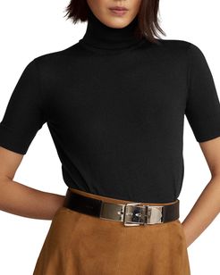 Cashmere Jersey Short-Sleeve Turtleneck Sweater