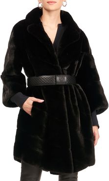 Mink Fur Diagonal Stroller Coat with Belt