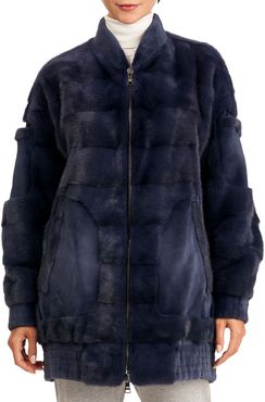 Long Hair & Sheared Mink Fur Bomber Jacket