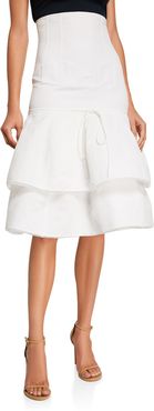 Cotton-Linen Tiered Midi Skirt