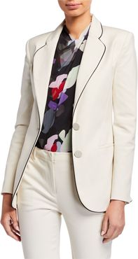 Two-Button Stretch Cotton Jacket w/ Contrast Piping