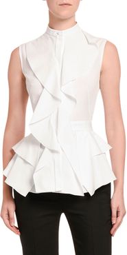 Poplin Ruffled-Front Sleeveless Top