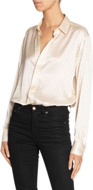 Long-Sleeve Silk Satin Button-Down Shirt