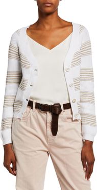 Ribbed Cotton Shimmer-Striped Cardigan