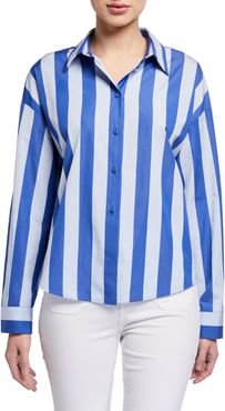 Wide Stripe Button-Front Cotton Poplin Tunic