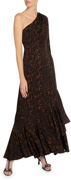 Dorianna One-Shoulder Leopard-Print Gown