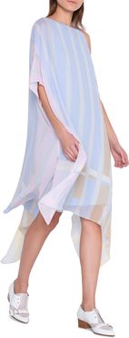 Striped Silk Georgette One-Shoulder Caftan