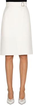 Cotton-Silk Mock Wrap Belted Skirt