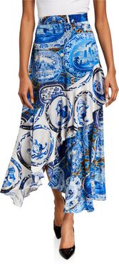 Mixed Print Asymmetrical Flounce Skirt