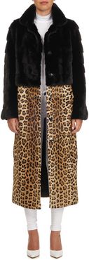 Mink Fur Coat with Detachable Leopard-Print Skirt
