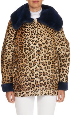 Leopard-Print Lamb Fur Jacket with Mink Trim