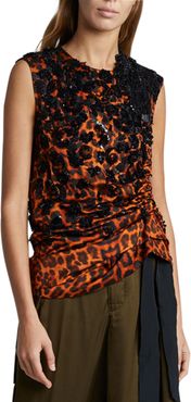 Leopard Embroidered Ruched Top