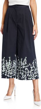 Wide-Leg Floral Print Poplin Pants