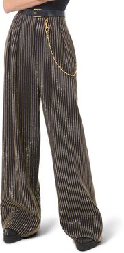 Crystal Pinstripe Wide-Leg Pants