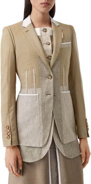 Contrast Seam Wool-Cashmere Linen Blazer