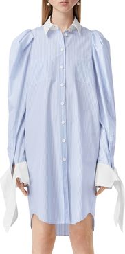 Pinstriped Tie-Cuff Shirtdress