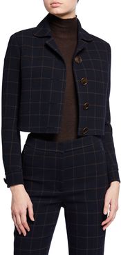 Plaid Wool Short Jacket with Leather Trim