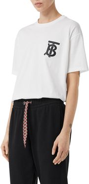 Emerson Oversized T-Shirt with TB Monogram, White