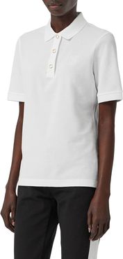 Femme-Fit Ring-Snap Cotton Polo Shirt, White