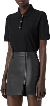 Femme-Fit Ring-Snap Cotton Polo Shirt, Black