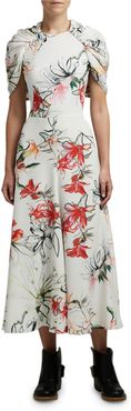 Floral-Print Cape-Sleeve Dress