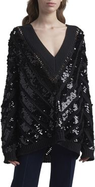 Sequin-Embroidered Wool Sweater