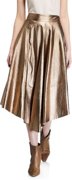 Metallic Leather Asymmetric Skirt