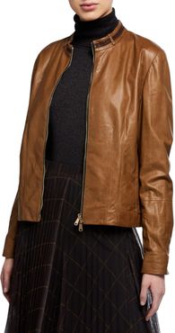Monili-Collar Leather Bomber Jacket