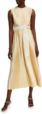 Pleated Tie-Waist A-Line Dress