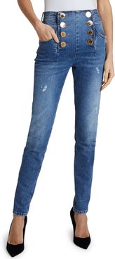 High-Rise 8-Button Vintage Skinny Jeans