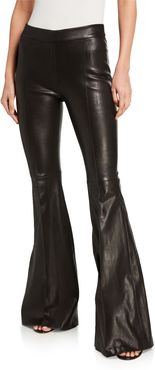Pintucked Leather Pull-On Flare Pants