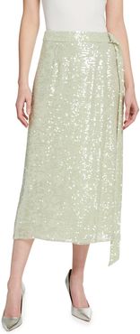 Sequined Viscose Belted Wrap Skirt