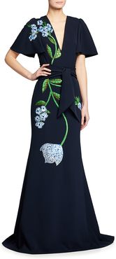 Flutter-Sleeve Embellished Gown