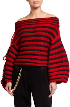 Renata Off-the-Shoulder Striped Balloon-Sleeve Sweater