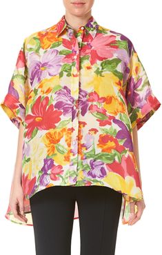 Floral-Print Silk Boxy Shirt