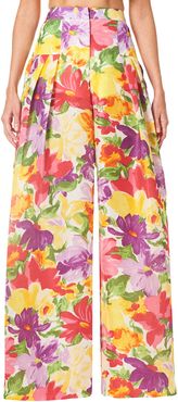 Floral-Print Silk Dramatic Wide-Leg Pants