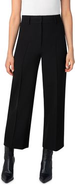 Cropped Wide-Leg Stretch Crepe Pants with Piping